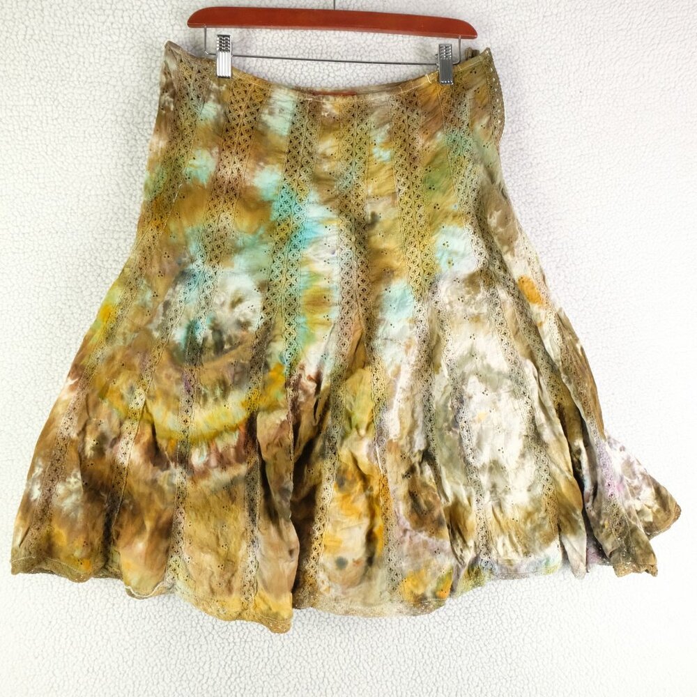 Scully Skirt Womens Large Boho Flare Ethnic Tie Dye Crochet Lace Festival
